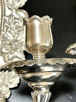 Vintage ASPERY Sterling Silver Pair Wall Sconces, Very Rare & Heavy, Unusual