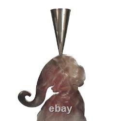 Vintage Amy Hess Pair Elephant in a Tuxedo Metal Sculpture Candelabra Large HTF