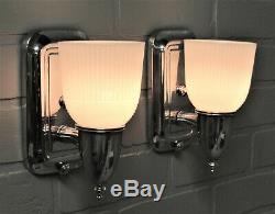 Vintage Antique Art Deco Slip Shade Wall Sconces Chrome Bathroom MCM Retro