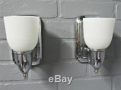 Vintage Antique Art Deco Slip Shade Wall Sconces Chrome Bathroom MCM Retro