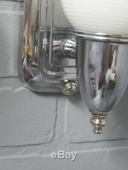 Vintage Antique Art Deco Slip Shade Wall Sconces Chrome Bathroom MCM Retro