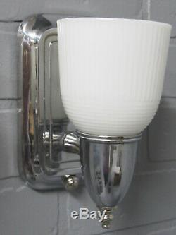 Vintage Antique Art Deco Slip Shade Wall Sconces Chrome Bathroom MCM Retro