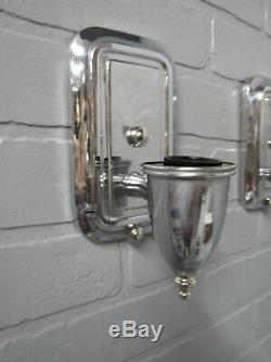 Vintage Antique Art Deco Slip Shade Wall Sconces Chrome Bathroom MCM Retro