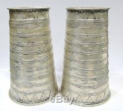 Vintage Antique Ethnic Tribal Old Silver Cuff Bracelet Bangle Pair Rajasthan Ind