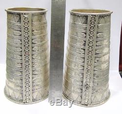 Vintage Antique Ethnic Tribal Old Silver Cuff Bracelet Bangle Pair Rajasthan Ind