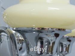 Vintage Antique Pair Art Deco Chrome Slip Shade Wall Sconces Custard Glass