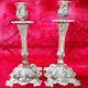 Vintage Antique/pair Candlesticks Copper Silver Plated -candle Holders Patterned