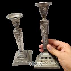 Vintage Antique Pair Candlesticks Of Silver Plated Candle Holders /Patterned Old