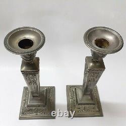 Vintage Antique Pair Candlesticks Of Silver Plated Candle Holders /Patterned Old
