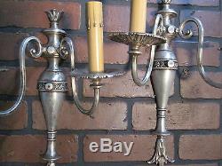 Vintage Antique Pair Wall Sconces Silver Plate 2 Arm Wall Lights