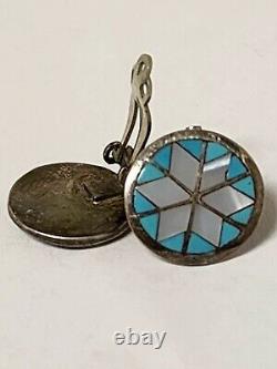 Vintage Antique Sterling 925 Navajo Zuni Pueblo Turquoise Clip Earring Lot 6