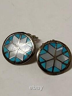 Vintage Antique Sterling 925 Navajo Zuni Pueblo Turquoise Clip Earring Lot 6