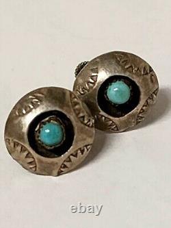 Vintage Antique Sterling 925 Navajo Zuni Pueblo Turquoise Clip Earring Lot 6