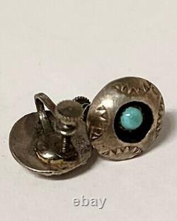 Vintage Antique Sterling 925 Navajo Zuni Pueblo Turquoise Clip Earring Lot 6