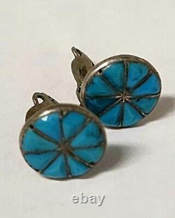 Vintage Antique Sterling 925 Navajo Zuni Pueblo Turquoise Clip Earring Lot 6