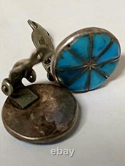 Vintage Antique Sterling 925 Navajo Zuni Pueblo Turquoise Clip Earring Lot 6