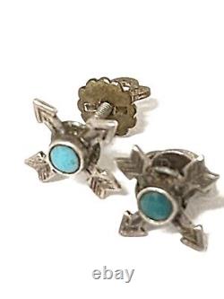 Vintage Antique Sterling 925 Navajo Zuni Pueblo Turquoise Clip Earring Lot 6
