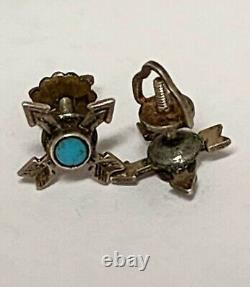 Vintage Antique Sterling 925 Navajo Zuni Pueblo Turquoise Clip Earring Lot 6