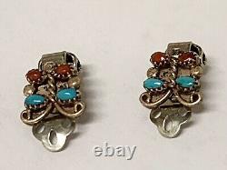 Vintage Antique Sterling 925 Navajo Zuni Pueblo Turquoise Clip Earring Lot 6
