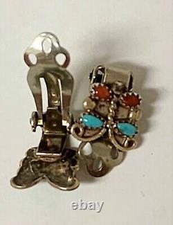 Vintage Antique Sterling 925 Navajo Zuni Pueblo Turquoise Clip Earring Lot 6