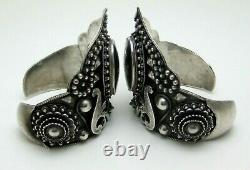 Vintage Antique Stunning Pair Sterling Silver Matching Siam Cuff Bracelets