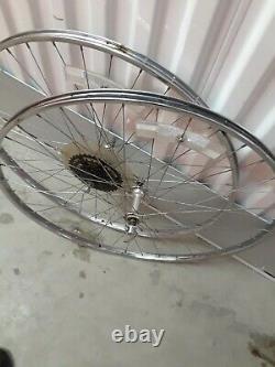 Vintage Araya 27 x 1-1/4 Chrome Wheelset Pair 5 speed road bike rims wheels