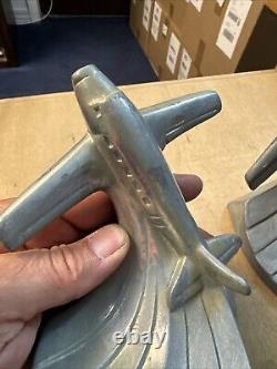 Vintage Art Deco Airplane Bookends, Aluminum, pair USA Style 1984