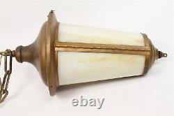 Vintage Art Deco Brass Metal Curved Glass Pendant Hanging Light Lighting Fixture