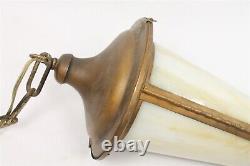 Vintage Art Deco Brass Metal Curved Glass Pendant Hanging Light Lighting Fixture