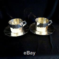 Vintage Art Deco Coffee Cups Silverplate Pair Chocolate French Antique French
