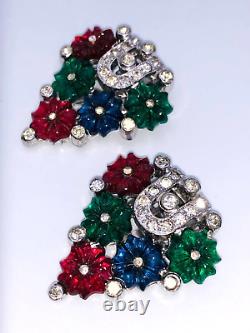 Vintage Art Deco Pair Fruit Salad Tutti Frutti Dress Clips Attributed to Trifari