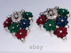 Vintage Art Deco Pair Fruit Salad Tutti Frutti Dress Clips Attributed to Trifari