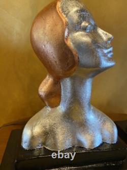 Vintage Art Deco Pair Of Table Lamps Sexy Women Silver And Copper Leafing