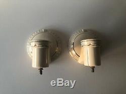 Vintage Art Deco Pair Of White Porcelain Wall Sconce Light Fixtures Silver Trim