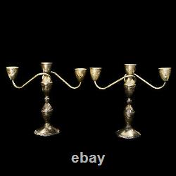 Vintage Art Deco Sterling Silver Candlestick Holder Candelabra's A Pair