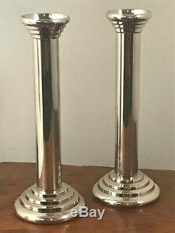 Vintage Art Deco White Metal / Polished Steel Pair of Candlesticks c. 1930
