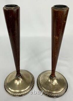 Vintage Artdeco Sterling Silver Candle Stick Holders Rosewood Weighted Pair