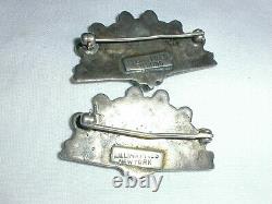 Vintage Arts & Crafts Lillian Pine Sterling Silver Pair Of Fan Brooches