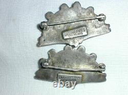 Vintage Arts & Crafts Lillian Pine Sterling Silver Pair Of Fan Brooches