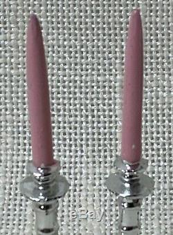 Vintage Barbie Hostess Set #1034 Candlesticks 1965 Pink Silver Tone Metal Pair