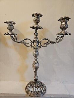 Vintage Baroque Style Pair of Silver Plate Candlesticks, 12 Pieces, Adjustable