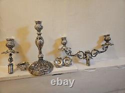 Vintage Baroque Style Pair of Silver Plate Candlesticks, 12 Pieces, Adjustable