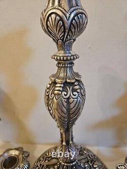 Vintage Baroque Style Pair of Silver Plate Candlesticks, 12 Pieces, Adjustable