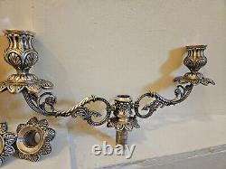 Vintage Baroque Style Pair of Silver Plate Candlesticks, 12 Pieces, Adjustable