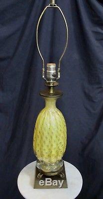 Vintage Barovier & Toso Pair Glass Lamps Yellow And Silver Foil Adventurine 50's