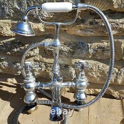 Vintage Bath Taps Shower Mixer Chrome Retro Sink Tap Pair Hot Cold Brass