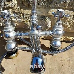 Vintage Bath Taps Shower Mixer Chrome Retro Sink Tap Pair Hot Cold Brass