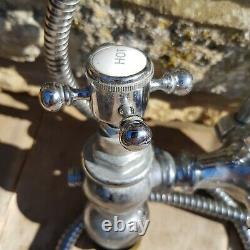 Vintage Bath Taps Shower Mixer Chrome Retro Sink Tap Pair Hot Cold Brass