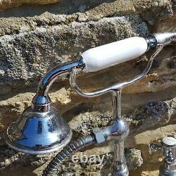 Vintage Bath Taps Shower Mixer Chrome Retro Sink Tap Pair Hot Cold Brass