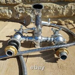 Vintage Bath Taps Shower Mixer Chrome Retro Sink Tap Pair Hot Cold Brass